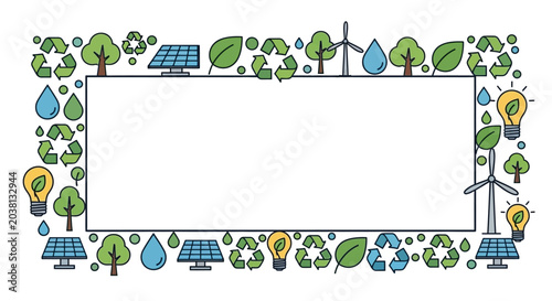 Eco-friendly Border Frame with Renewable Energy Symbols and Nature Elements