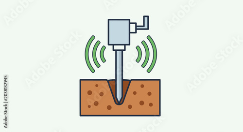 Cuadro en lienzo Drilling machine penetrating soil with seismic waves, geological survey icon