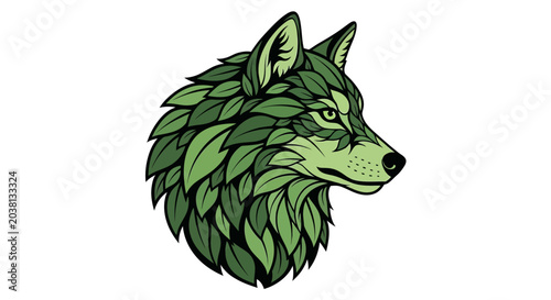 Photos Green Leaf Wolf Head Illustration - Nature Spirit Animal Concept
