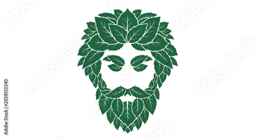 Photography Green Man Face Made of Leaves, Nature Spirit Symbol, Eco Concept