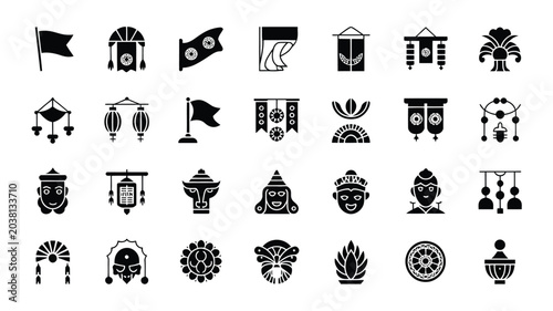 Quadro em tela Set of festival and celebration related vector glyph icons, solid editable graphics