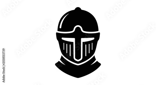Fotografía Medieval Knight Helmet Icon, Silhouette, Warrior Symbol, Isolated Black on White