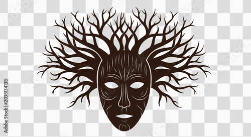 Foto Mystic Tree Mask Icon - Nature Spirit Face with Branch Hair