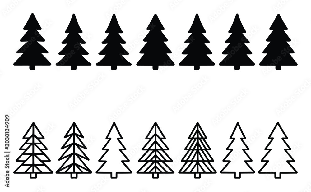 Obraz premium Rows of black and white christmas trees