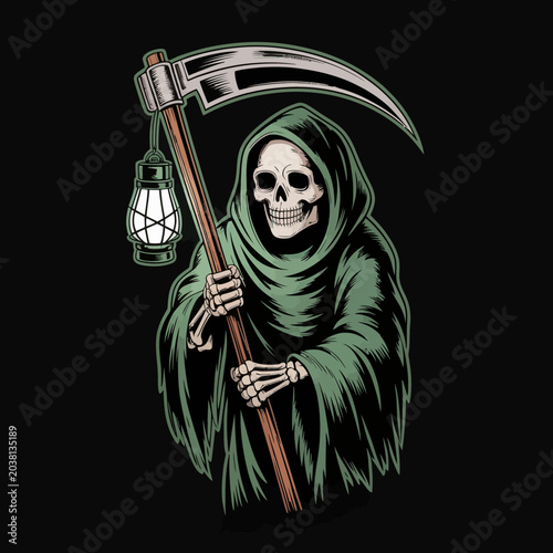 Obraz na płótnie Grim Reaper Holding Scythe and Lantern.