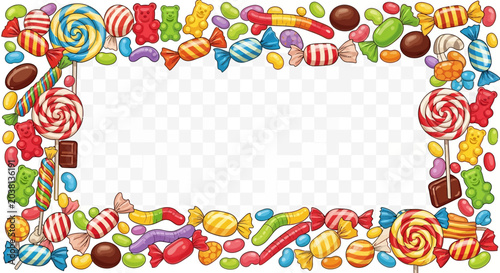 Obraz na płótnie Sweet Candy Border Frame Assortment - Colorful Lollipops, Gummy Bears, Jelly Bea