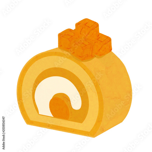 A charming hand painted illustration delicious Swiss roll cake desserts in mango flavors
