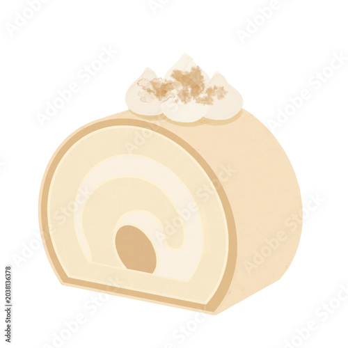 A charming hand painted illustration delicious Swiss roll cake desserts in coconut flavors