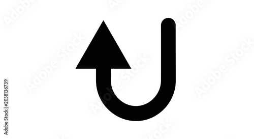 Konstfotografi Black Arrow U-Turn Symbol on White Background