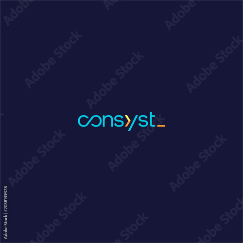 Consyst tech wordmark infinity logo is perfectly designed for software development IT startups, showcasing a modern minimalist geometric style ideal for corporate data technology business branding  