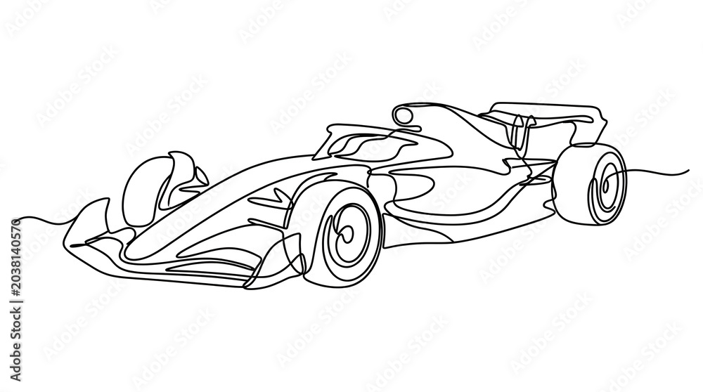 Obraz premium Sleek Formula Racing Car Continuous Line Art Illustration on White Background