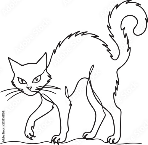 Фотография Minimalist single line art illustration depicting a startled or aggressive felin
