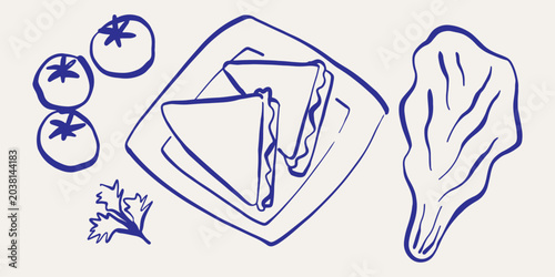 Cuadro en lienzo Triangle sandwiches on a plate and sandwich ingredients