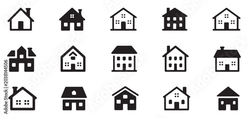 Photos Collection of house icons representing different architectural structures and residential homes