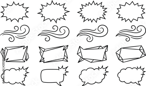 Foto Comic Speech Bubble and Decorative Graphic Element Icon Set with Starburst Explo