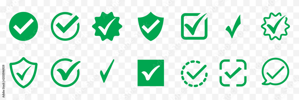 Fototapeta premium Check tick mark icon set. Cross box x check mark checkbox list vector draw hand drawn sketch doodle brush marker checklist symbol wrong right circle. hand drawn, grunge X sign. Green checkmark set.