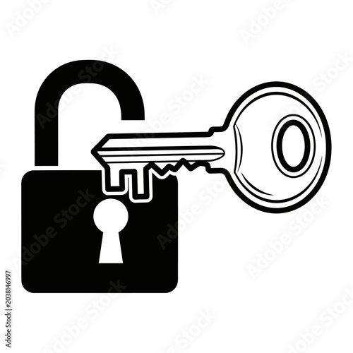 Canvastavla Open Padlock and Key Icon - Security and Access Concept