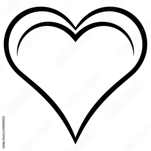 Heart shape icon illustration featuring a bold black outline design for romantic greeting cards and wedding invitations as a simple graphic symbol of love and affection for digital projects