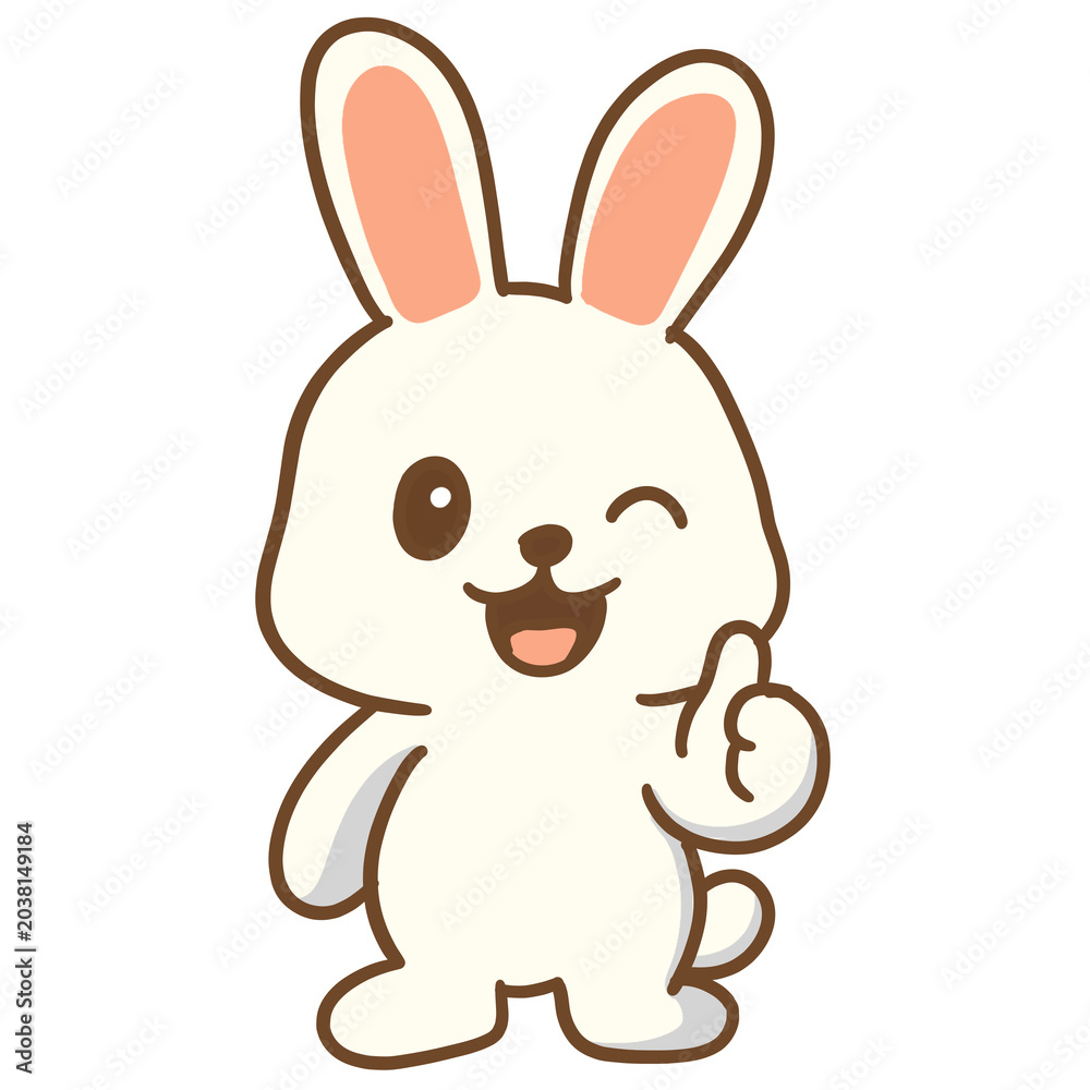 Obraz premium Illustration of a cute white rabbit giving a thumbs-up