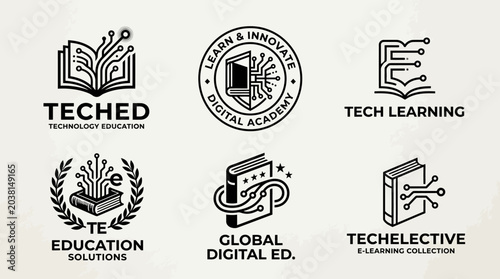 Education logos and digital icons.