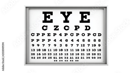 Professional ophthalmology eye examination chart for vision testing optical healthcare clinic diagnostics and eyesight evaluation on white background