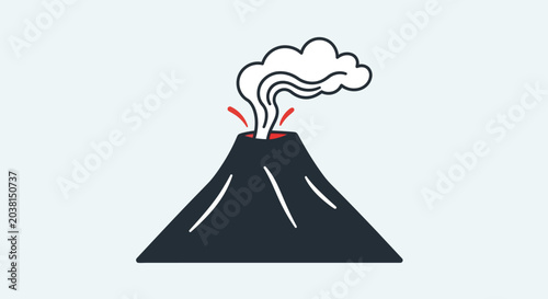 Foto Volcano erupting with smoke and lava, simple illustration on light background
