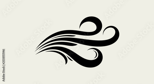 Abstract Black Swirls on Cream Background, Dynamic Flowing Lines