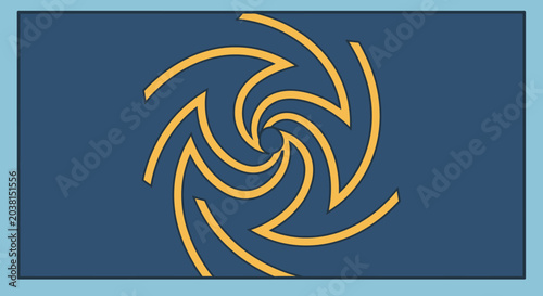 Abstract Swirl Vortex Shape, Yellow Lines on Dark Blue Background