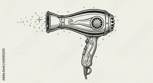 Vintage Hair Dryer Illustration on a Light Background.