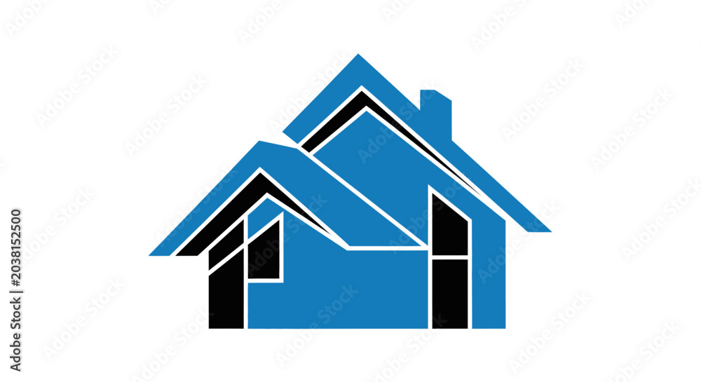 Fototapeta premium A minimalist blue and black graphic icon representing a modern residential house design