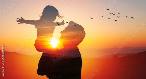 Silhouette of Woman Holding Child at Sunset