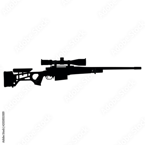 Canvastavla Detailed black silhouette of a tactical sniper rifle featuring a long range scop