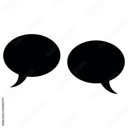 Two black speech bubbles showing empty communication icons isolated on a plain white background for simple modern graphic design projects