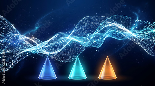Abstract glowing cones and wave patterns