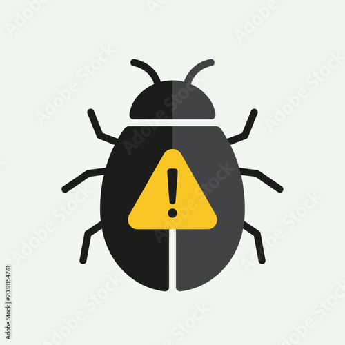 Bug Icon with Warning Sign, Cybersecurity Alert, Digital Threat Concept