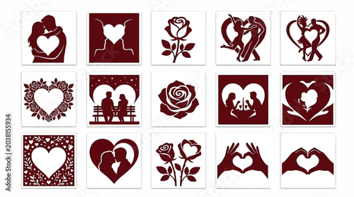 Photos Valentine's day love heart gift rose couple dating laser cut square set design element