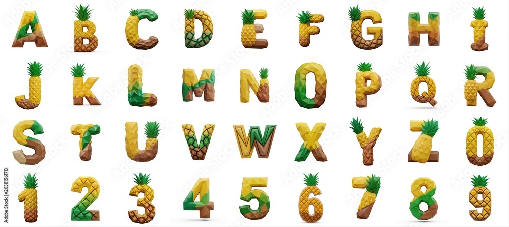 Obraz premium Low Poly Pineapple Alphabet and Numbers Collection
