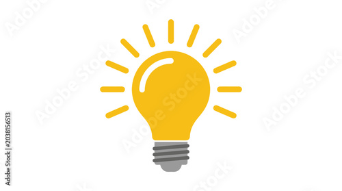 Bright yellow glowing light bulb icon representing a creative idea or a smart business solution