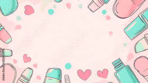 A cute cosmetic-themed background, perfect for use as a decorative backdrop or wallpaper.
