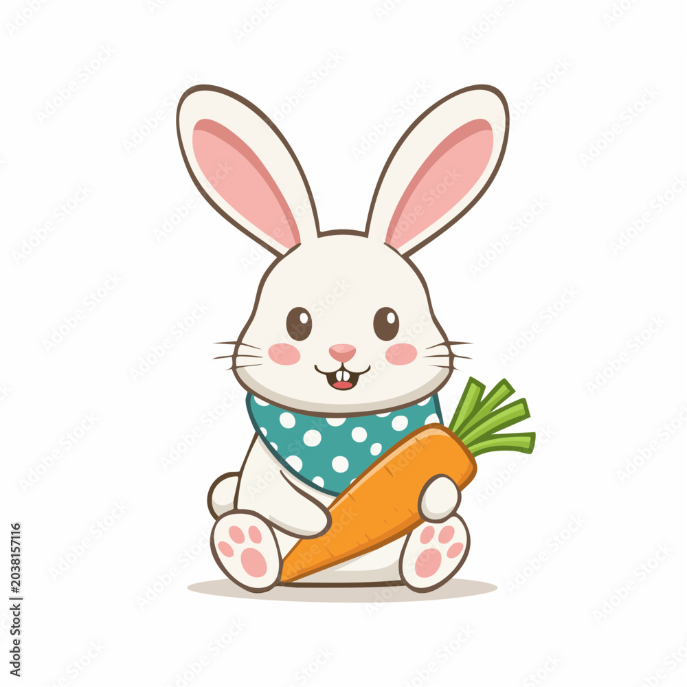 Fototapeta premium Cute Cartoon Rabbit Holding a Carrot
