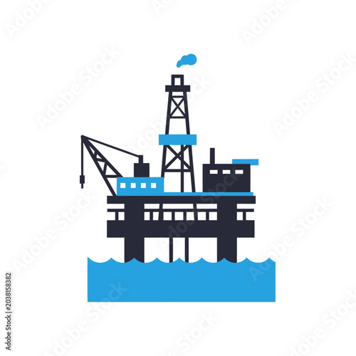 Offshore Oil Rig Platform in Blue Water - Industrial Sea Drilling