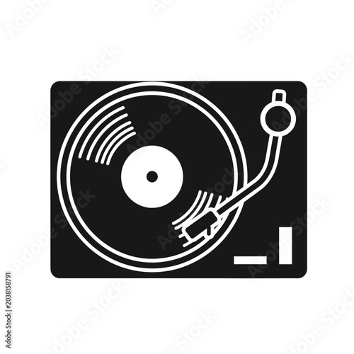 Retro Vinyl Record Player Icon, Vintage Music Turntable Silhouette