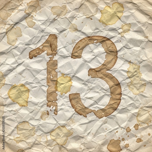 Vintage Textured Paper with Number Thirteen in Brown.
