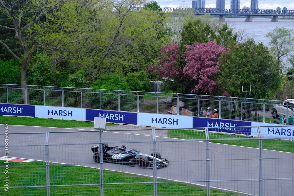 Obraz premium May 25, 2026, Montreal, Canada, Mercedes F1 car driven by Antonelli and Russell during Formula 1 action. g.