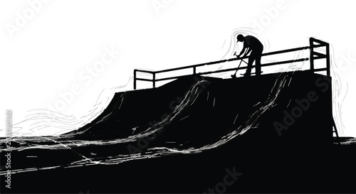 skateboarder performing tricks on ramp silhouette