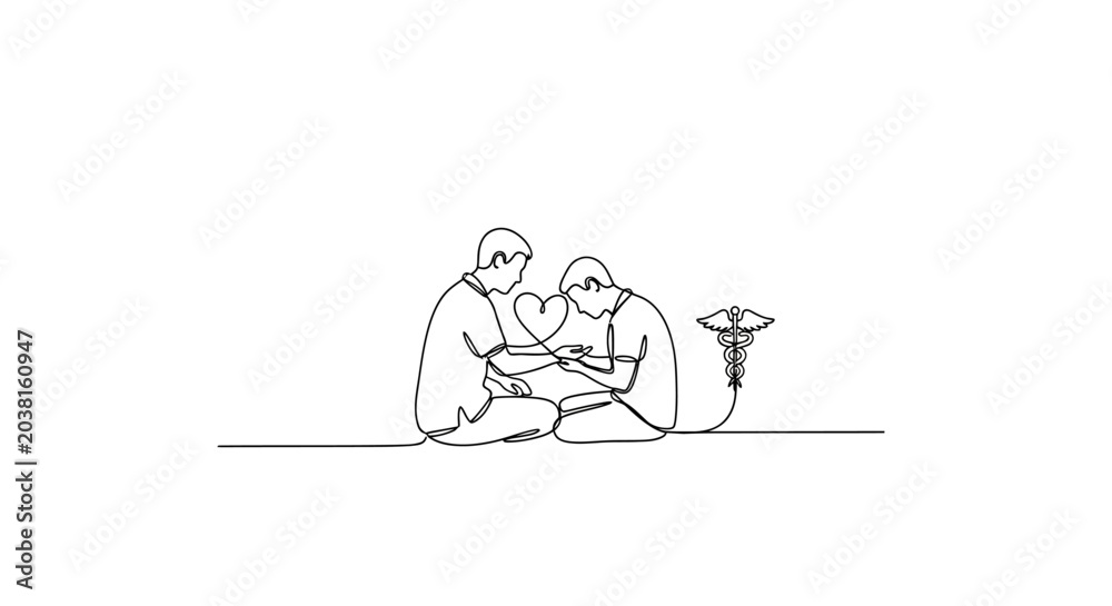 Obraz premium Caring Hands: Doctor & Patient Connection, Heart & Caduceus Medical Symbol