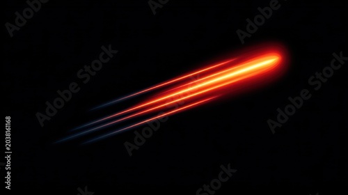 Streaking comet with vibrant orange and blue trails against a black background.