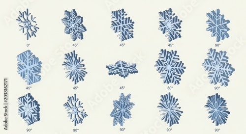 Vintage Scientific Illustration Set of Various Snowflake Crystals.