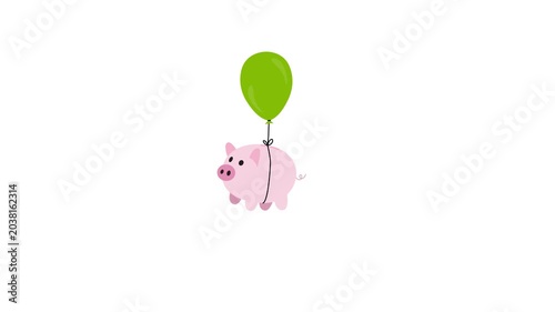 Piggy Bank Lifted by Green Balloon Savings Concept Animation 4K