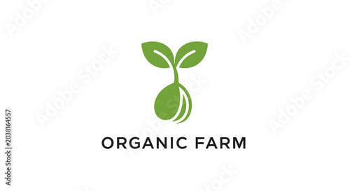 Fényképezés Green leafy organic farm logo symbol.